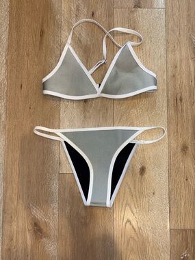HOAKA Women’s Two-Piece Triangle Bikini in Light Gray with White Trim